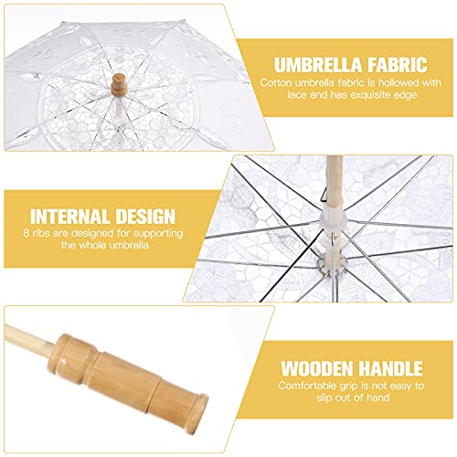 Toyvian 44Cm Lace Umbrella Wedding Small Umbrella For Bride Wedding Gift Photo Props Kids Gift - White #TOP5