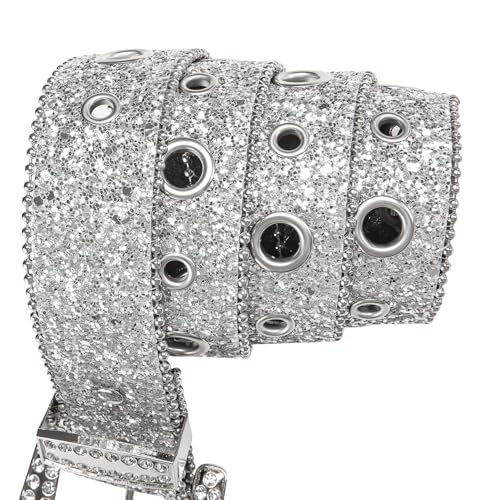 Image of Dubulle Women's Rhinestone Belt Sparkly Crystal Studded Leather Belt with Big Buckle for Fashion Dress Jeans Night Out Party