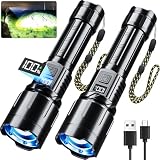 KNIBO Rechargeable Flashlight 99000 High Lumens, LED Super Bright Flash Light, Tactical Flashlights with LCD Power Display, 6 Modes, Waterproof, Brightest Flashlight for Emergencies Camping(2 Pack)