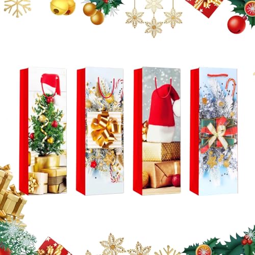 12 Pezzi Sacchetti Natalizi in Carta Kraft per Bottiglie - Sacchetti Regalo per Vino, Whisky e Champagne con Manici in Corda Resistente, Borsa Riutilizzabile per Vino per Feste di Natale