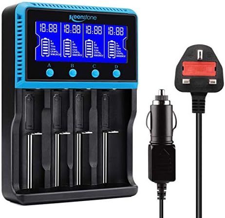 18650 Battery Charger, Keenstone Rechargeable Battery Charger, 18650 Smart Fast Charger with LCD Display, For lithium rechargeable batteries Lifepo4 Ni-MH Ni-Cd AA AAA 26650 16340 14500 18560 25500