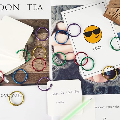 Image of OWLKELA 100 Pcs Binder Rings 1 Inch, Office Book Rings, Loose Leaf Rings, Metallic Assorted Colors