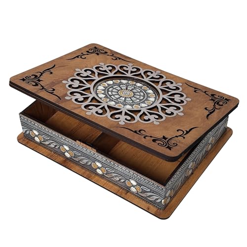 Image of Wooden Handcrafted Dry Fruit Box 6x8 Inch | Decorative Storage Box for Dry Fruits, Sweets & Snacks | Traditional Gift Box for Diwali, Wedding & Festive Home Decor