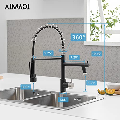 Image of AIMADI Kitchen Faucet Black,Black Stainless Steel Kitchen Faucet | with Pull Down Sprayer,Single Handle Faucet for Kitchen Sink with LED Light