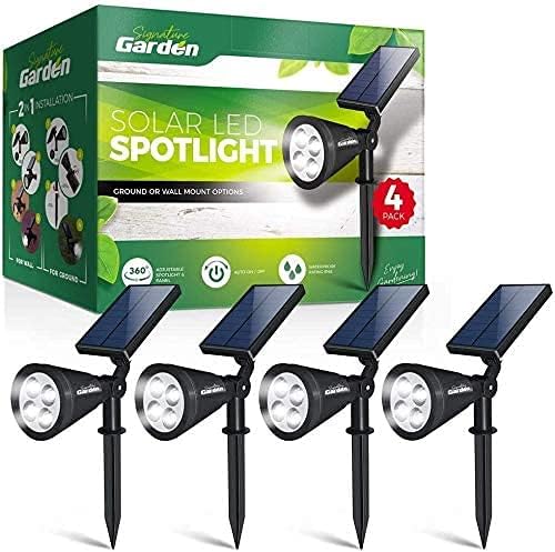 Signature Garden LED Solar Garden Lights (4pcs) | Waterproof Outdoor Solar Lights for Yard, Driveway, Landscaping, Trees | Solar-Powered Spotlight Landscape Lights/Lighting | Flood Lights, Tree Lights [Energy Class A+]