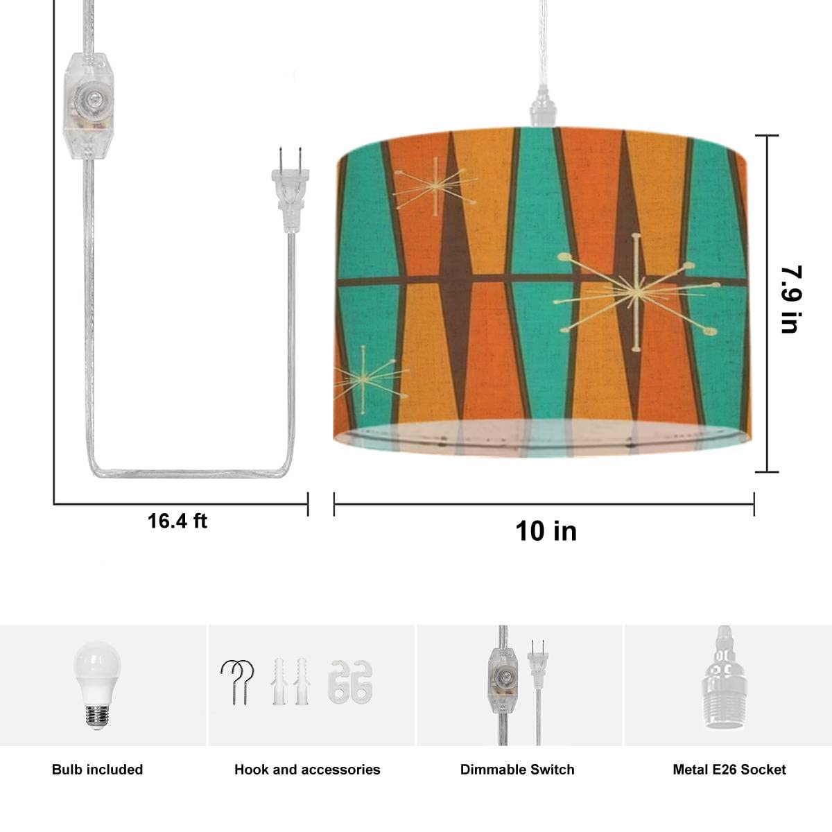 Plug in Pendant Light 50s Mid Century Modern Vintage Retro 1950s