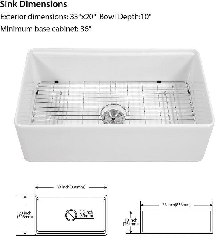 White Farmhouse Kitchen Sink 33 inch