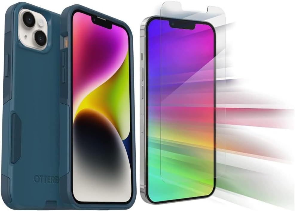 OtterBoxiPhone 14 Plus (Only) - Commuter Series Case - Don't Be Blue - with Zagg Glass Elite Clear Screen Protector - Non-Retail Packaging