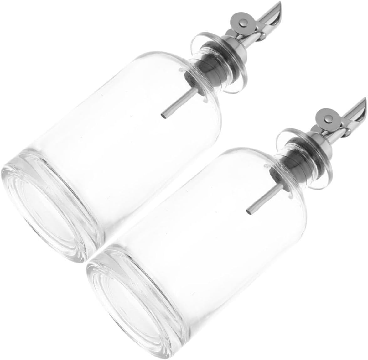 FUOYLOO Oil and Vinegar Dispenser Bottle Set 2pcs 500ml Glass Cruet with Automatic Open-close Lid Silver Kitchen Sauce and Soy Sauce Bottle for Cooking and Dressing