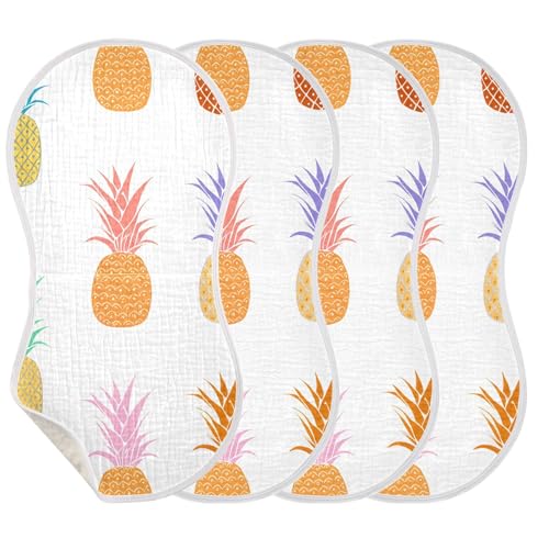 xigua Colorful Pineapples Baby Burp Cloths for Newborn Boys and Girls 4 Pack, Soft & Absorbent Cotton Baby Burp Cloth, Baby Washcloths, Newborn Towel, Burp Rags3