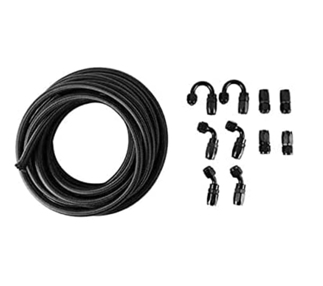 Templehorse 16Ft 8AN Oil Hose Line 3/8 Nylon Braided+AN8 Hose End Fitting Adapter Kit