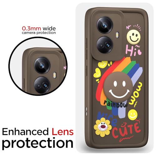 Image of Pikkme Back Cover for Realme 10 Pro Plus 5G | Soft Silicone| Cute Rainbow Smile & 3D Cartoon Flower Design | Shockproof Raised Camera Protection Bumper Case (Brown)