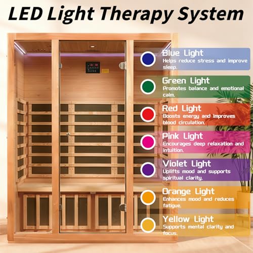 Image of Infrared Sauna,Low EMF,3 Person Sauna,Premium Wood,Indoor Sauna | 1960W /120V infrared heating, BT speaker, chromotherapy LED, reading light, spacious design for comfortable family wellness