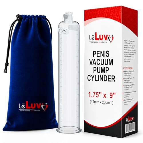 LeLuv Penis Vacuum Pump Cylinder - 1.75 x 9 Seamless Untapered Clear Acrylic Male Toys w/Measurement Marks & Locking Fitting - Reliable & Transparent Penis Pump Cylinder w/Effective Vacuum Seal