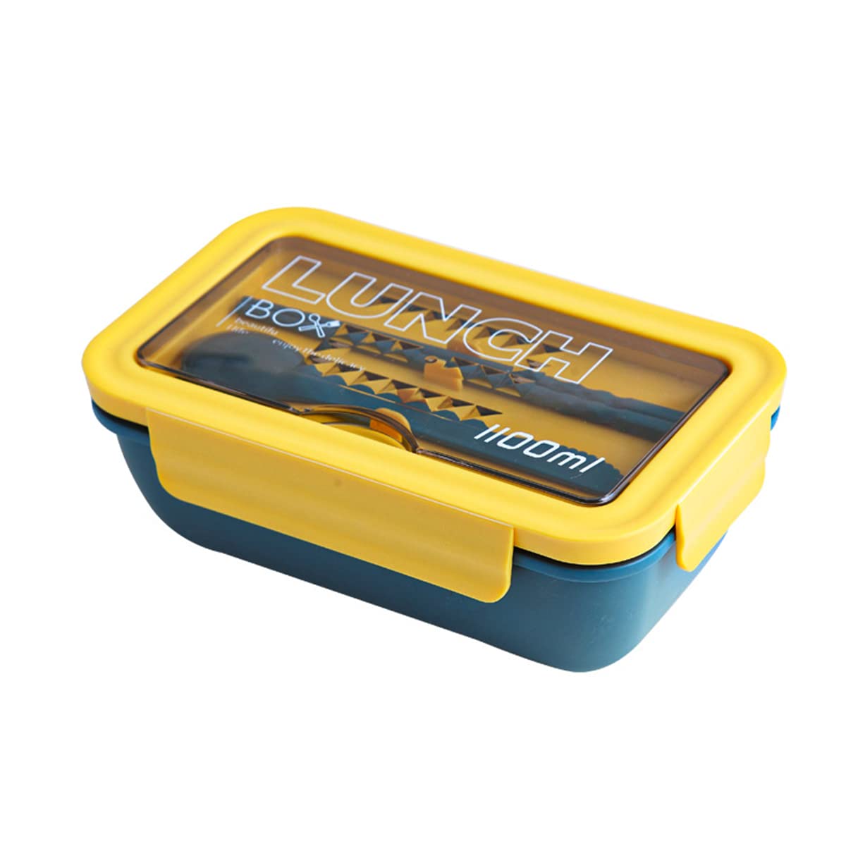 NUZAMAS Scatola quadrata Bento e forchetta per posate, a prova di perdite, 2 scomparti, capacità 1100 ml, colore blu navy, contenitore per la preparazione dei pasti per adulti, ufficio, microonde