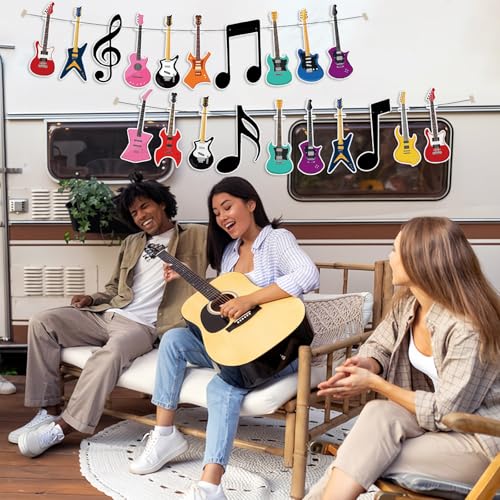 Image of Hooqict Guitar Birthday Party Banner Music Themed Party Decorations Banner Garland Sign for Rock and Roll Guitar Birthday Decorations Supplies