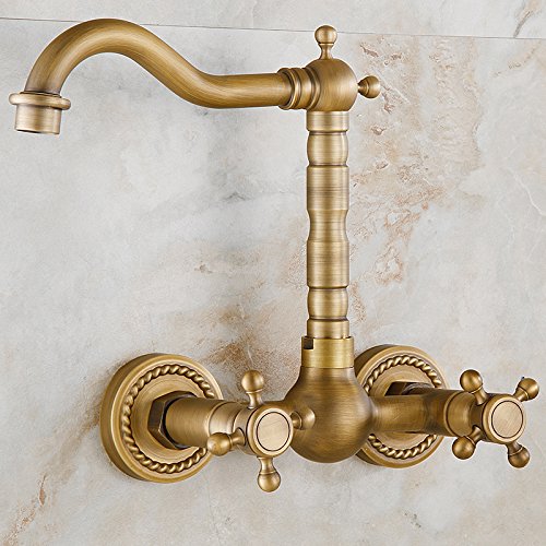 Robinet de cuisine mural pour evier retro en laiton double commande