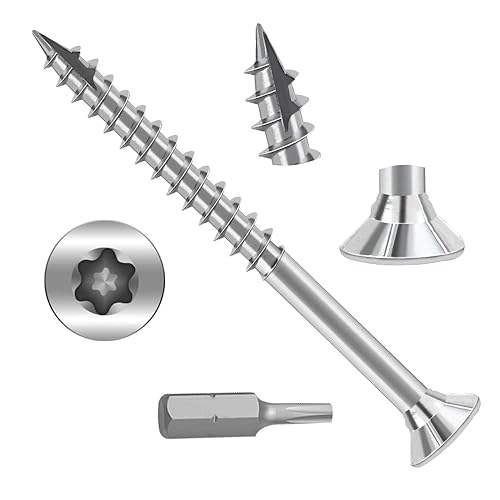 Miniatura 8 de Tornillos para madera #10 × Tornillos Torx Star Drive de 2-14 pulgadas, cabeza plana, M5 × 60 avellanados T25, corte de rosca autorroscante, acero