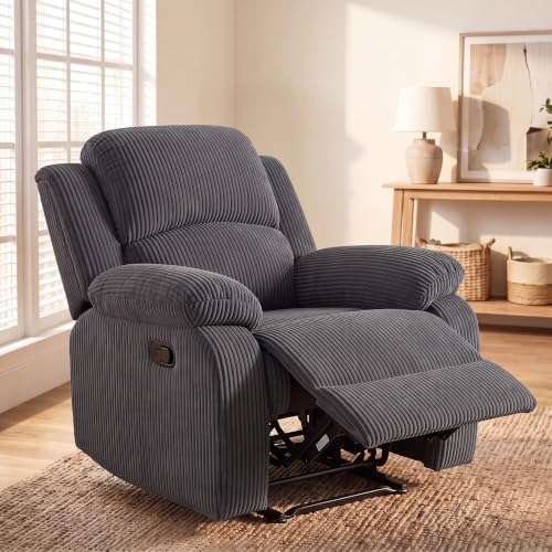 Image of Manual Recliner Chair, Oversized Corduroy Fabric Single Sofa, Grey | Manual Recliner Chair, Single Corduroy Reclining Chair, Breathable Fabric,Adjustable Backrest
