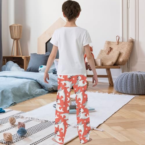 Boy's Pants Shark Orange Sunglasses Jogger Pants Elastic Waist Long Bottoms Trousers with Pockets 6-14 Years3