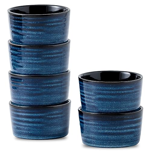 Tikooere Ramequines de cerámica de 4 onzas, juego de 6 platos pequeños para soufflé, mini cuencos para hornear para cocina, tazas de salsa de porcelana para crema brulee, pudín, helado, pasteles de