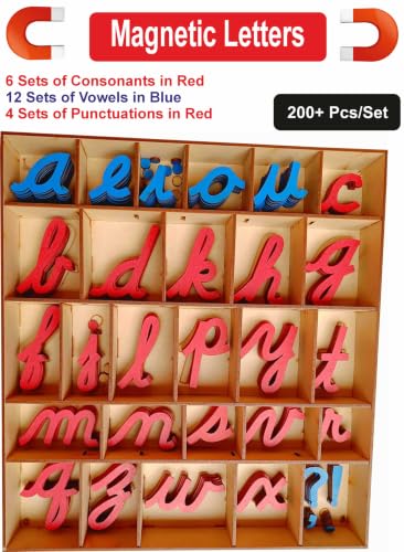 Image of Montessori Preschool Movable Cursive Letter /Alphabets with Wooden Organizer Box & Magnetic Backing