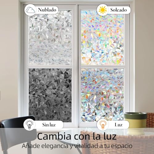 Miniatura 4 de Daruite Vinilos Para Cristales Vinilo Ventana Con Efecto Arcoíris 3d Decoración Electroestática Anti-Ultravioleta Lámina Privacidad Ventana Adecuado Para Oficina, Dormitorio 60x200cm