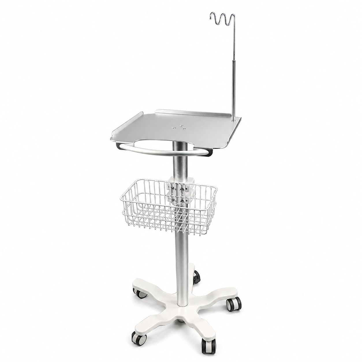 Mobiler medizinischer Wagen mit großer Tischplatte - Verstellbarer EKG-Wagen mit Aufbewahrungsregal & Haken, platzsparendes Design für Krankenhaus und Klinik