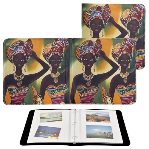 Álbum de Fotos Scrapbook Adhesivo DIY Cubierta de Cuero PU con Estampado de Mujeres Africanas 3 Anillas 40 Páginas 8x10 para Memorias miniatura 2