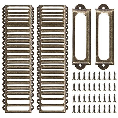 Auvotuis 40Pcs Antique Metal Label Holders Library File Drawer Tag Vintage Office Card Frame for Drawer, Cabinet, Shelves (Antique Bronze, 60x17mm)