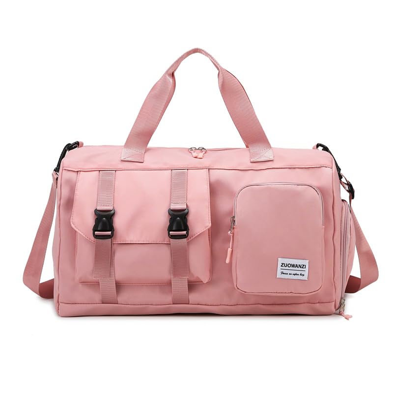 Sports Gym Bag Duffle Bag with Shoes Compartment, Weekend Travel Bag Overnight Bag for Women (Pink)