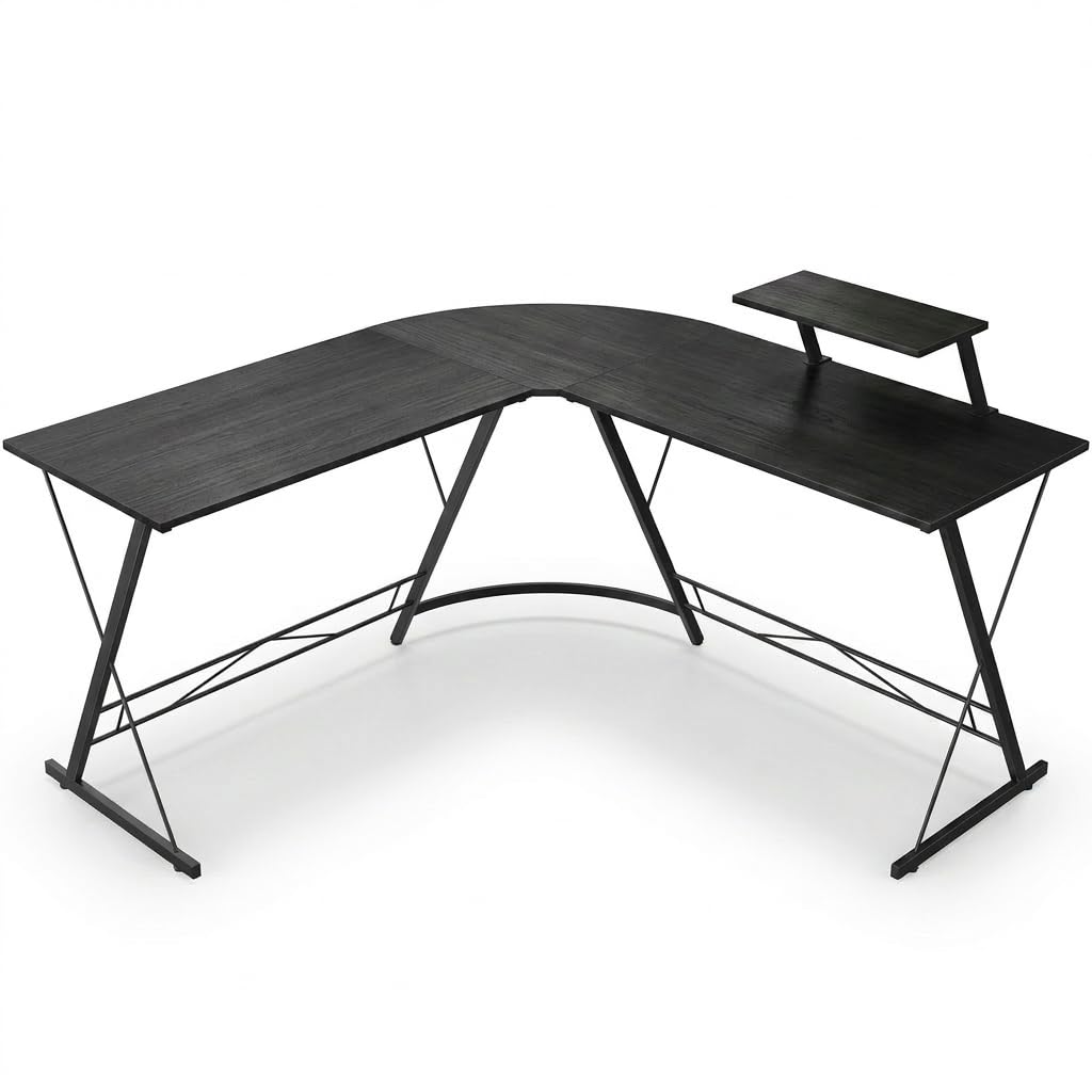 Scrivania angolare a L scrivania computer ufficio gaming con ripiano struttura in metallo stabile piano MDF ampio spazio lavoro home office studio - nero