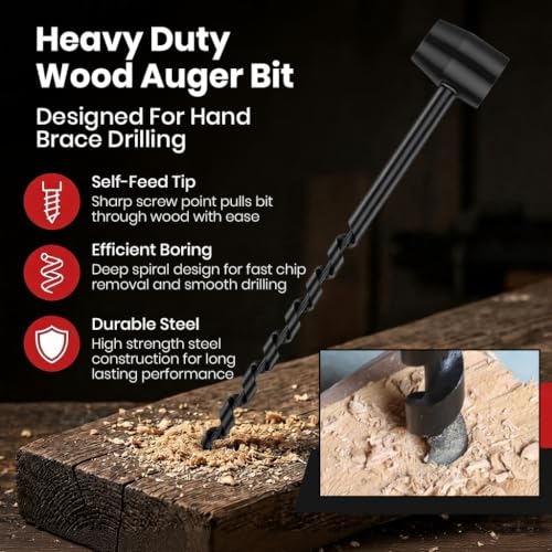 Image of Serplex Hand Auger Wood Drill with Scotch Eye Wood Auger Manual Hand Drill Bit Tool for Camping Bushcraft Outdoor Woodworking Manual Hole Cutting
