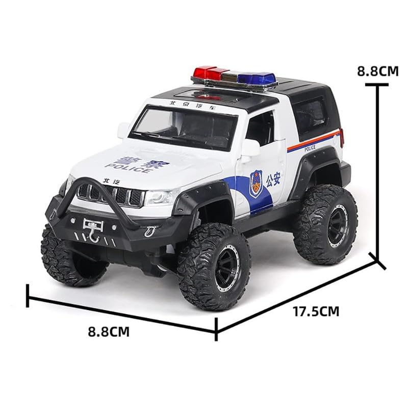 Image of Kids Model 1:32 Police Jeep Die Cast Metal Car Pull Back Action Opening Doors with Realistic Engine Sound Lights Toy Car Gift for Boys - White