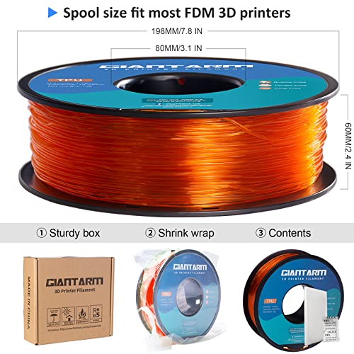 Image of GIANTARM TPU Filament 1.75mm Flexible Soft 3D Printer Consumables Orange,95A 1kg Spool (2.2 lbs.), Dimensional Accuracy + /- 0.05 mm