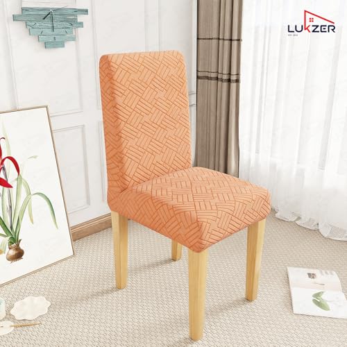 Image of Lukzer Elastic Dining Chair Cover - 4PC Pastel Orange Abstract | Textured High Stretch Jacquard Seat Cover | Removable Washable Short Dining Chair Cover Protector Seat Slipcover | (CC-169-04)