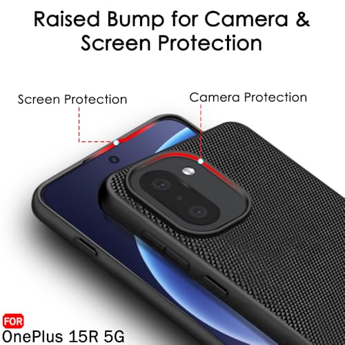 Image of TheGiftKart Back Cover Case for OnePlus 15R 5G | Slim & Lightweight | Ultra-Premium Design | Camera Protection Bump | Fabric Texture Case Cover (PC & TPU, Black)