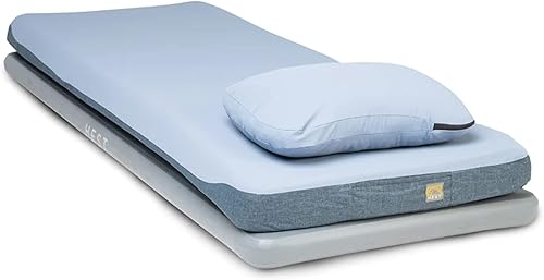 HEST Paquete de lujo - Almohada ancha y estándar con sistema de sueño - Colchón de espuma viscoelástica para acampar - Bomba inflable bolsa de