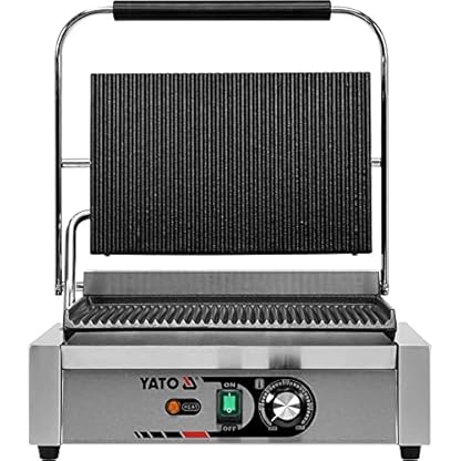 YATO Elektro Kontaktgrill geriffelt 2200W Gusseisen Grillplatte Gastro Imbiss Steakgrill – Bild 3