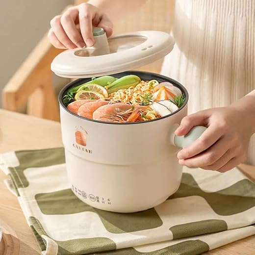 ESPERO Mini Multipurpose Electric Kettle, Cook Kettle With Steamer, 1.L Inner Pot, Double Layered Body, Variable Temperature Settings, Wide Mouth, Boiling, Steaming, Tea, Coffee, Egg, Vegetables