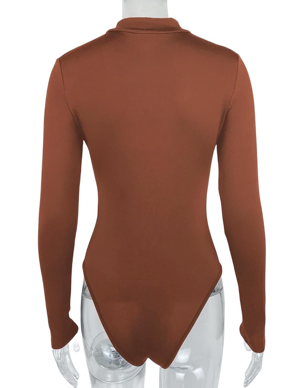 Body damskie z długim rękawem, eleganckie, seksowne body z długim rękawem, z zamkiem błyskawicznym, wąskie, damskie body z długim rękawem, koszulka z długim rękawem dla kobiet