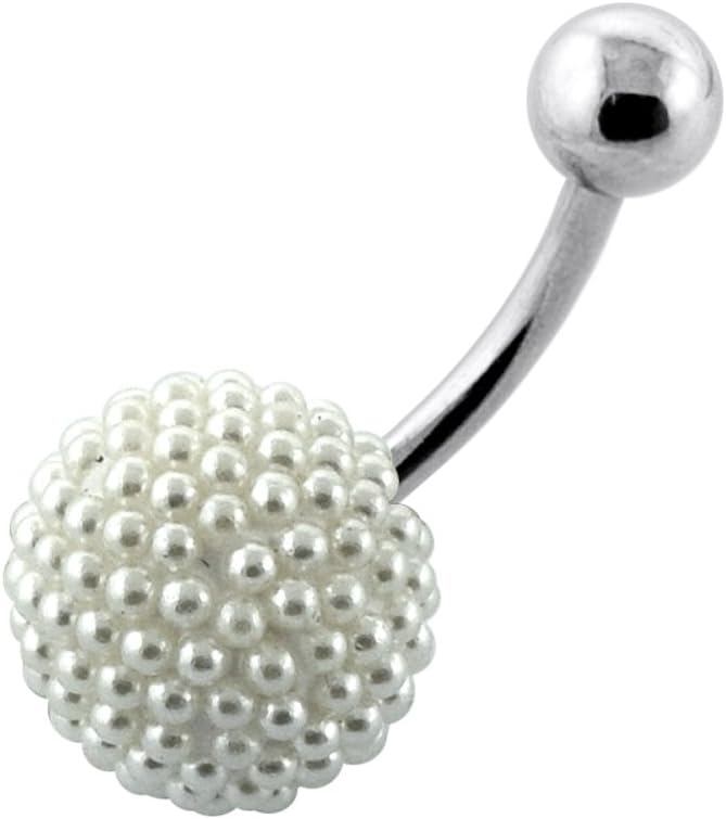 Crystal Body Jewelry Multi Tiny White Pearl Setting on Ball with 14 Gauge 316L Surgical Steel Belly Button Ring