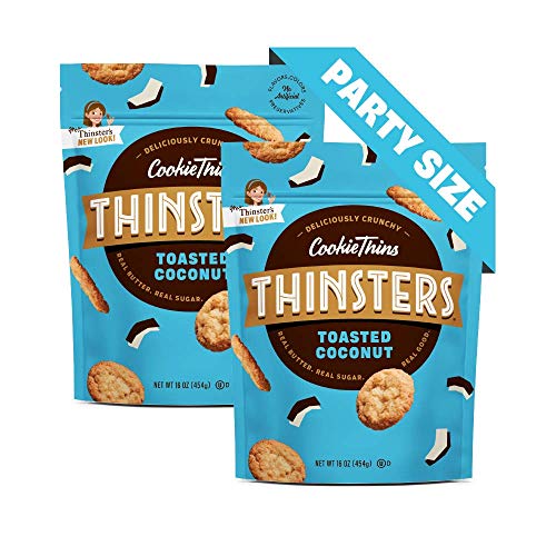 Image of Thinsters Cookie Thins Cookies, Toasted Coconut, 16oz (Pack Of 2), Non-GMO, Peanut Free, No Corn Syrup, Crunchy Cookies, No Artificial Flavors, Colors, or Preservatives