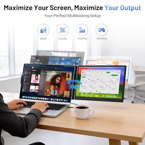 Image of Laptop Screen Extender, 14 inch FHD 1080P Portable Monitor for Laptop with 100% sRGB, Dual Screen Extender for Laptop 13-17.3 inch, Plug & Play External Monitor, Business Travel & Home Office