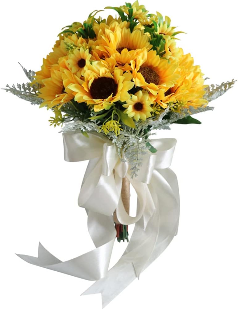 EUBUY Artificial Sunflower Bouquet for Wedding Bridal Holding Flowers, Fake Large Sunflowers Decoration for Bride Bridesmaid Wedding Party Ceremony Table Centerpieces Decorations