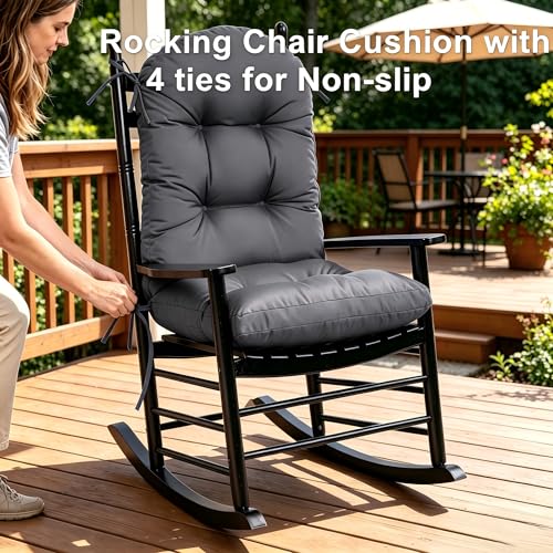 Image of QILLOWAY Outdoor High Back Chair Cushion for Adirondack, All Weather Rocking Chair Cushions Thick Padded Replacement for Patio Furniture Set of 4,Dark Grey