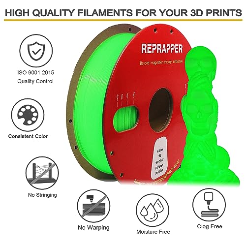 Image of RepRapper Glow in the Dark Green PLA Filament 1.75mm (+- 0.03mm) 2.2lb (1kg) for 3D Printer, Phosphorescent Glow PLA Green Color