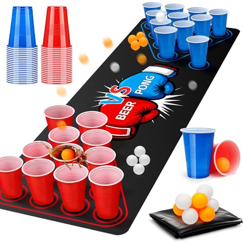 Beer Pong Set Complet, Jeux à Boire Gobelets Amusant, Kit Beer Pong avec 40 Tasses, 8 Balles et 1 Tapis de Jeu Réutilisables, Idéale pour Boire des Jeux,...
