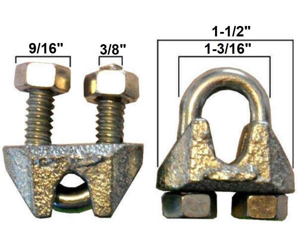Cable Clamps U-Bolts Galvanized Clamps Steel Aircraft Cable Wire Clips U Bolts (3/8