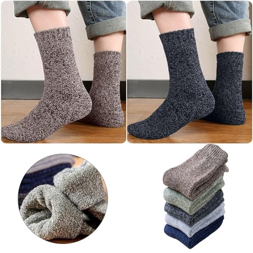 5 Pairs Plush Thick Wool Thermal Knit Crew Cushion Socks For Winter Hiking - image 9